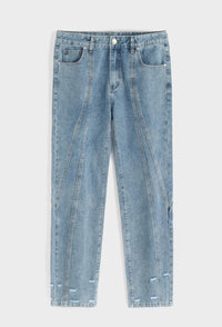 Jean Droit Bleu Clair avec Coutures Design
