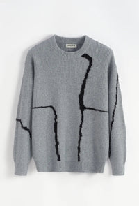 Pull gris motif abstrait - coupe oversize