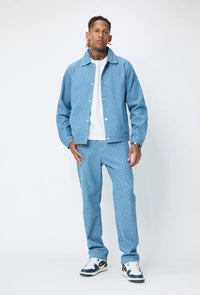 Ensemble veste & pantalon bleu motif géométrique